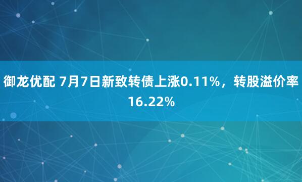 御龙优配 7月7日新致转债上涨0.11%，转股溢价率16.22%